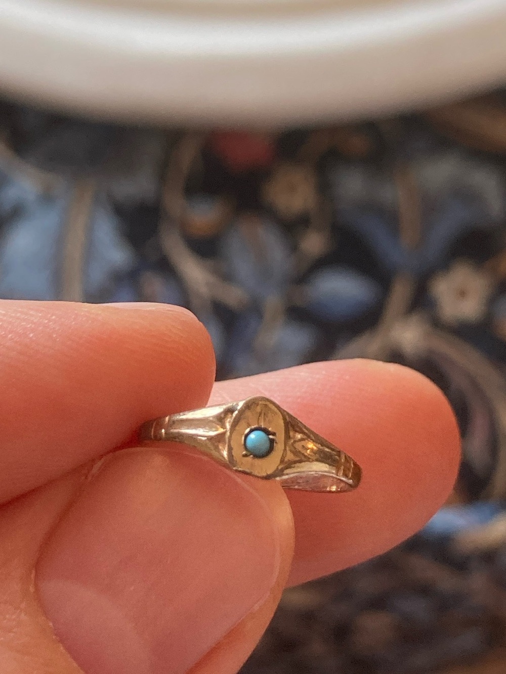 Antique Victorian Turquoise Gold-Filled Ring, Tiny Size, As Is